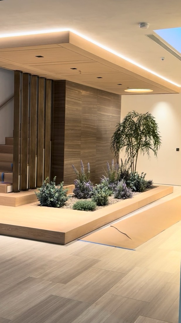 Custom faux lavender garden in a modern lobby